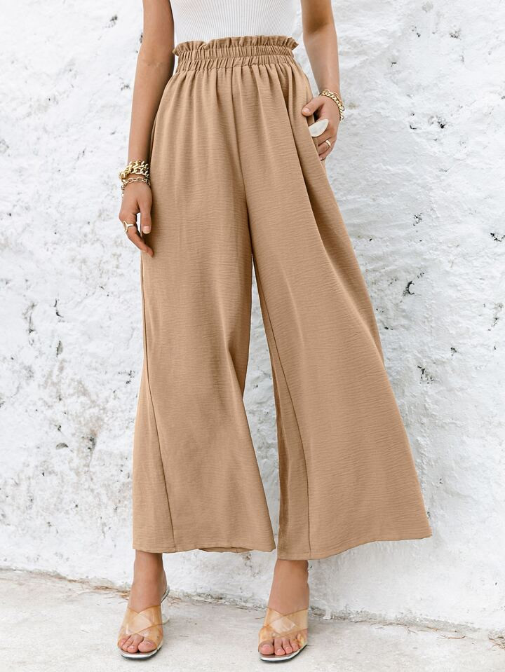 Simplee Frill Elastic Waist Wide Leg Pants Without Belt | SHEIN