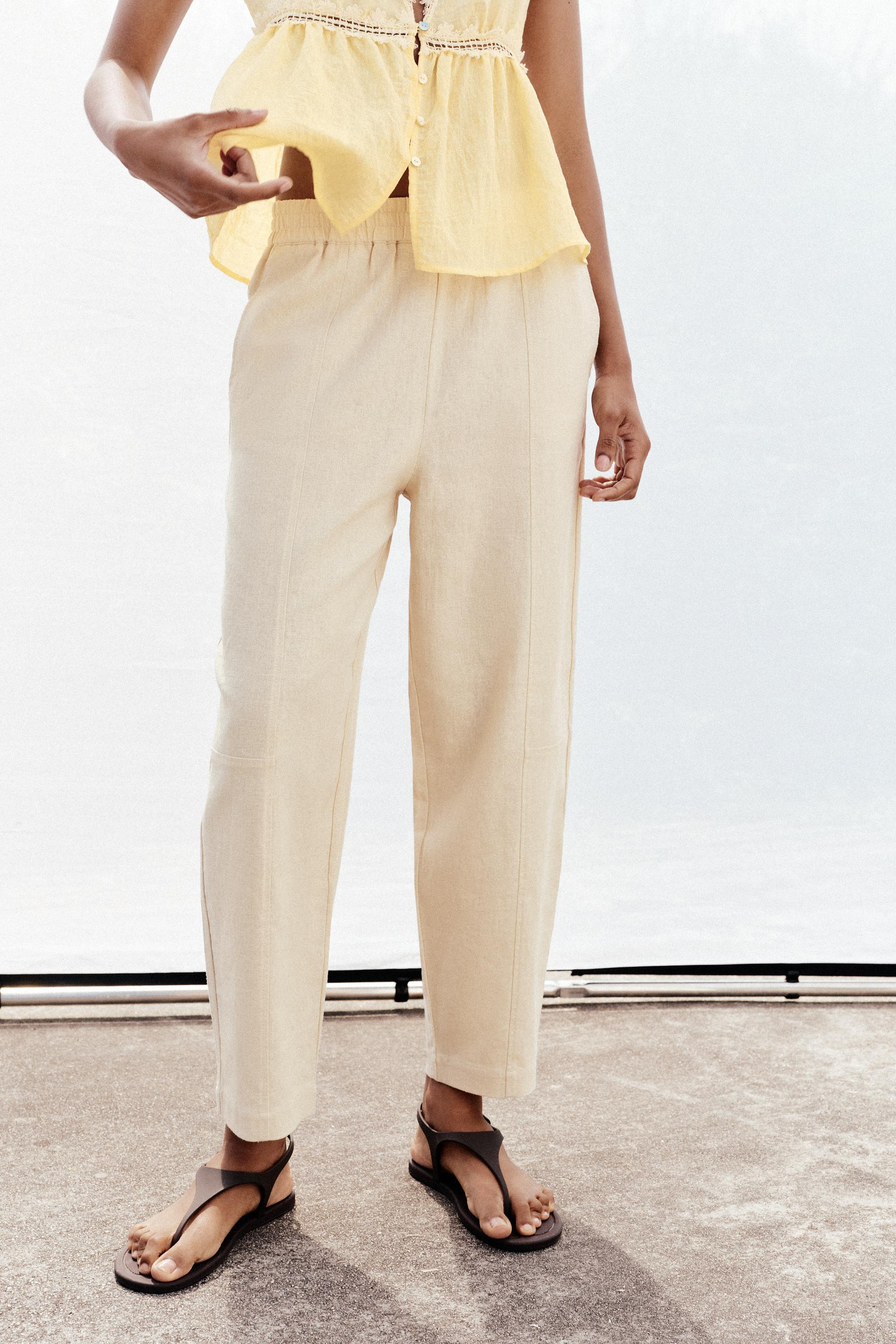 LINEN BALLOON PANTS Sand Brown | Zara US