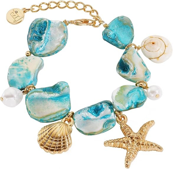 Firstmeet Natural Freshwater Shell Bracelet With Pearl Starfish Pendant Irregular Mother of Pearl... | Amazon (US)