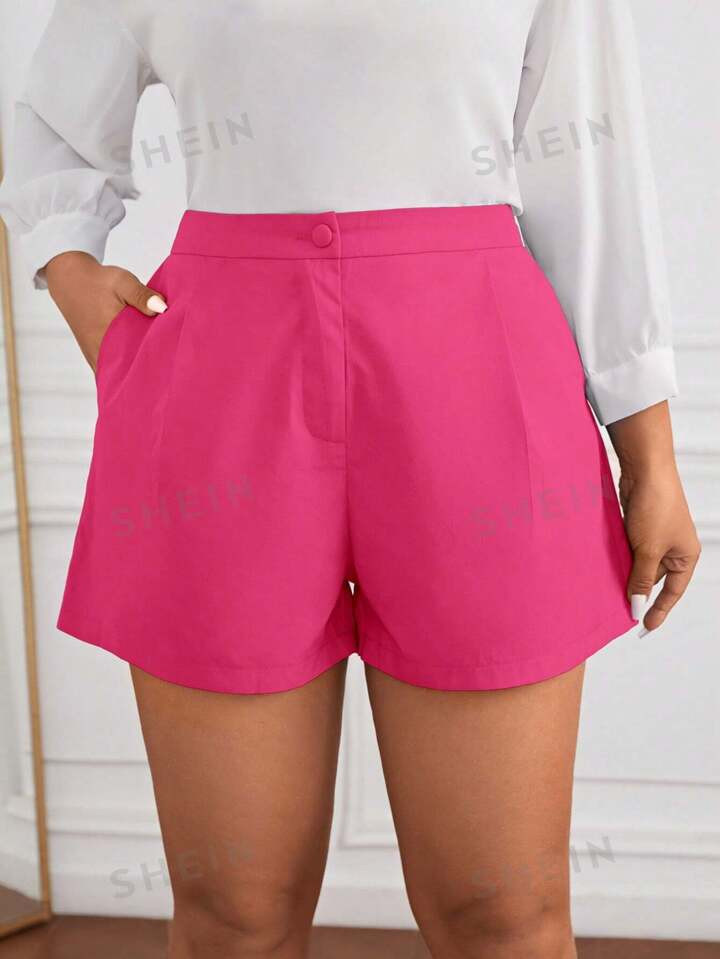 SHEIN Essnce Plus Solid Plicated Detail Shorts | SHEIN USA | SHEIN