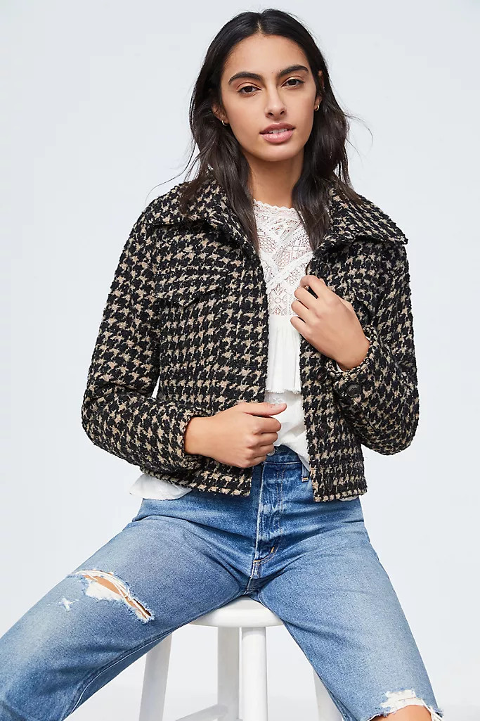 Lea Houndstooth Shimmer Cropped Coat | Anthropologie (US)