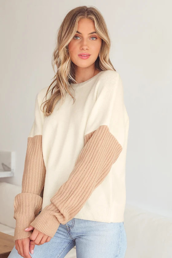 Nancie White and Beige Colorblock Sweater | Lulus (US)