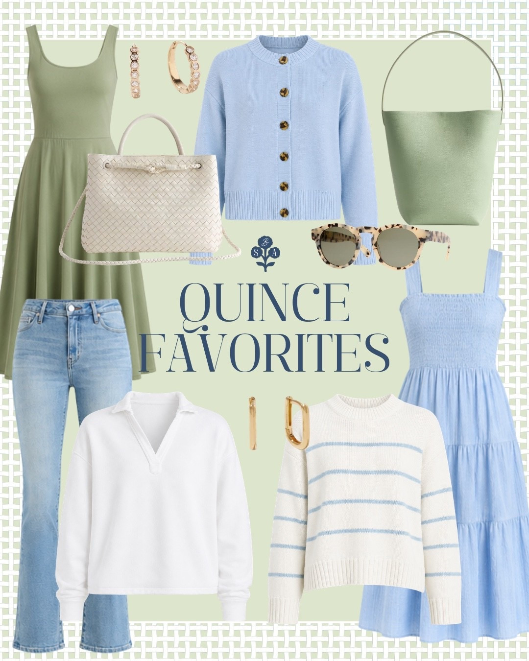One of my favorite retailers for all things timeless & classic style! @Quince 

Grandmillennial style, Grandmillennial dresses, preppy style, timeless style, summer style, coastal grandma, coastal grandmother, blue dress, blue and green style