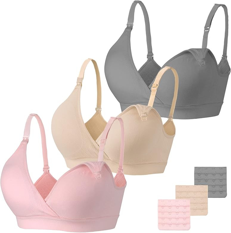 Vinfact Nursing Bra 3 Pack Seamless V Neck Maternity Bra Women Pregnancy Breastfeeding Bra | Amazon (US)