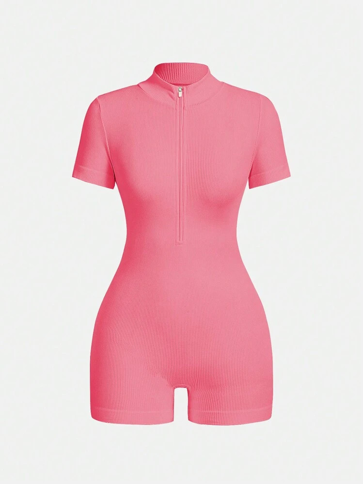 Casual Solid Color Short Sleeve Romper | SHEIN