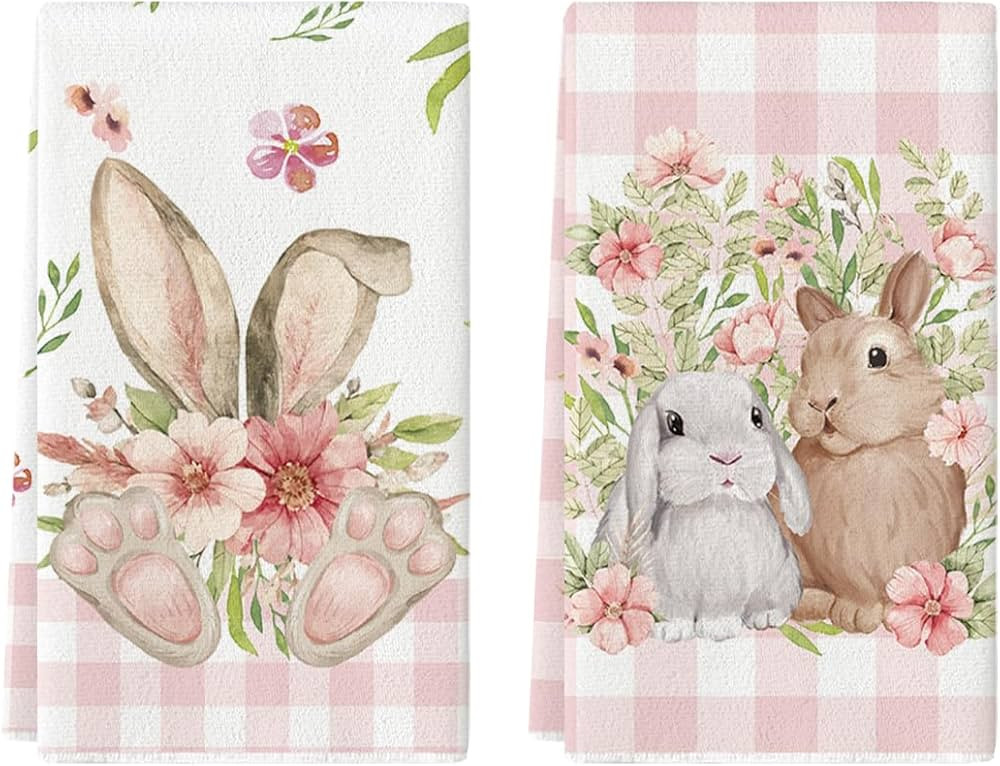 Artoid Mode Pink Buffalo Plaid Bunny Rabbit Flower Easter Kitchen Towels Dish Towels, 18x26 Inch ... | Amazon (US)
