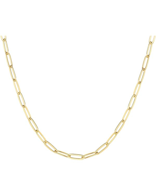 PAVOI 14K Gold Plated Curb Paperclip Box Sphere Bead Snake Herringbone and Figaro Chain Adjustabl... | Amazon (US)