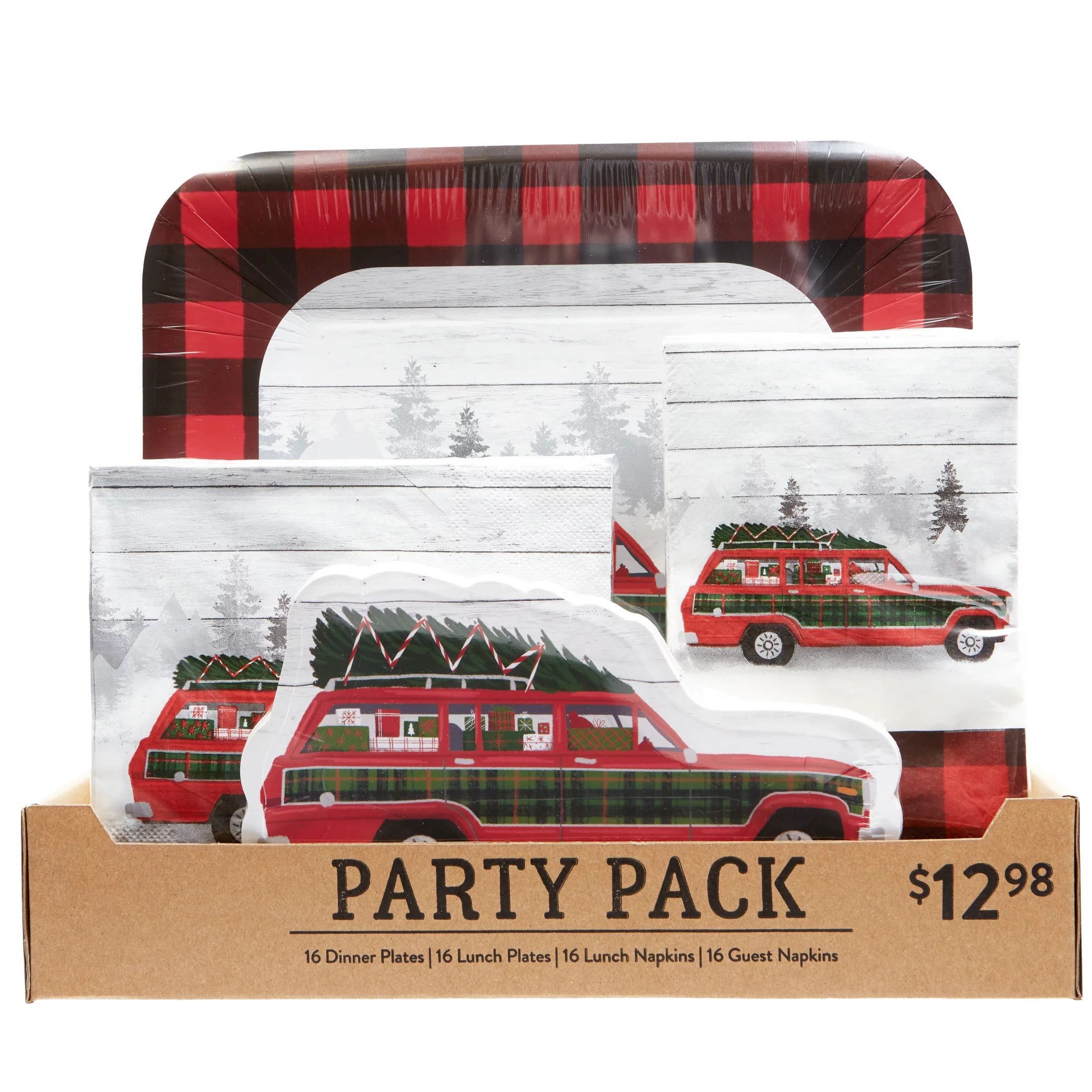 Holiday Time 64 Piece Paper Tableware Party Pack, Plates, Napkins, Happy Holidays, Plaid, Serves ... | Walmart (US)