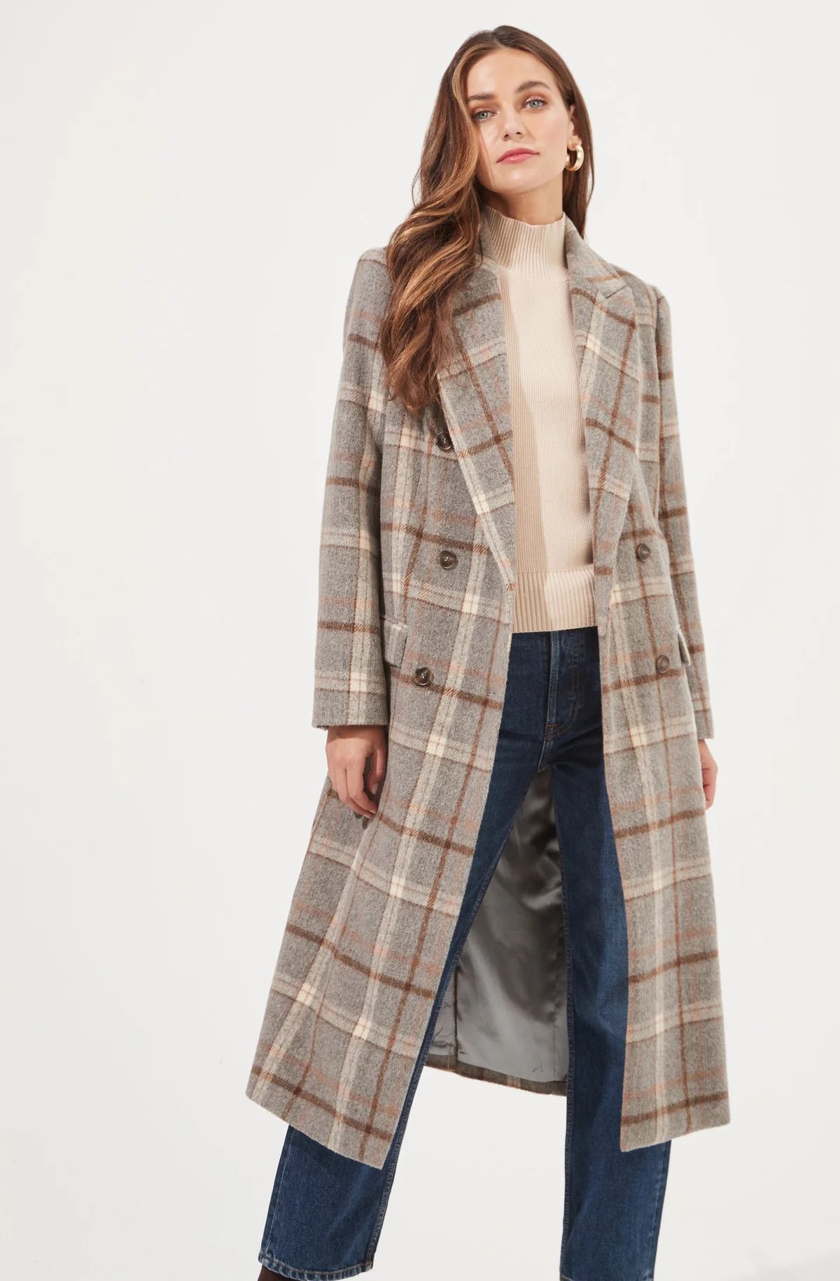 Raquel Plaid Double Breasted Coat | ASTR The Label (US)