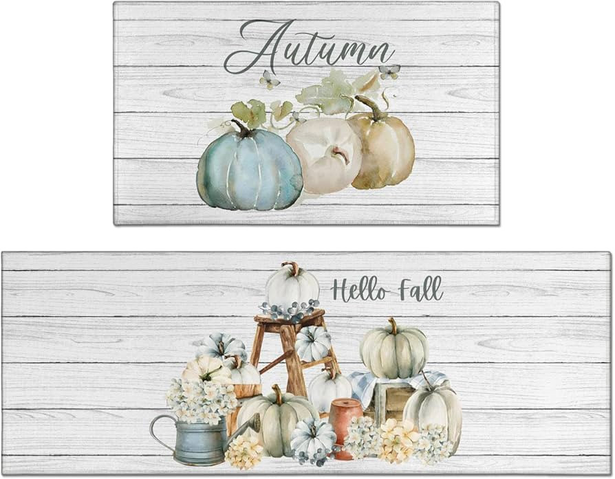 Fuoxowk Pumpkin Kitchen Mat Set of 2 - Non Slip Fall Thanksgiving Pumpkin Kitchen Runner Rug Farm... | Amazon (US)