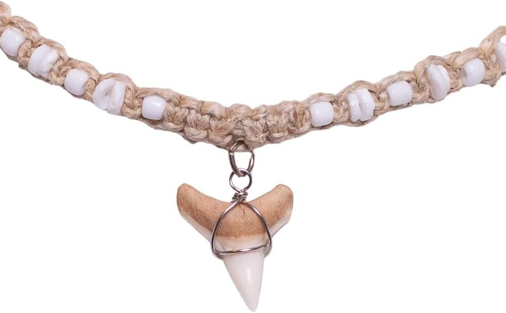 BlueRica Shark Tooth on Hemp Choker Necklace with Puka Shell Beads (3L) | Amazon (US)