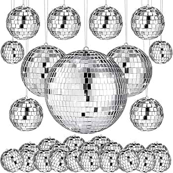 54 Pcs Disco Ball Hanging Decor - Mini Silver Mirror Ball Cake Topper for 74s Themed Party, Weddi... | Amazon (US)