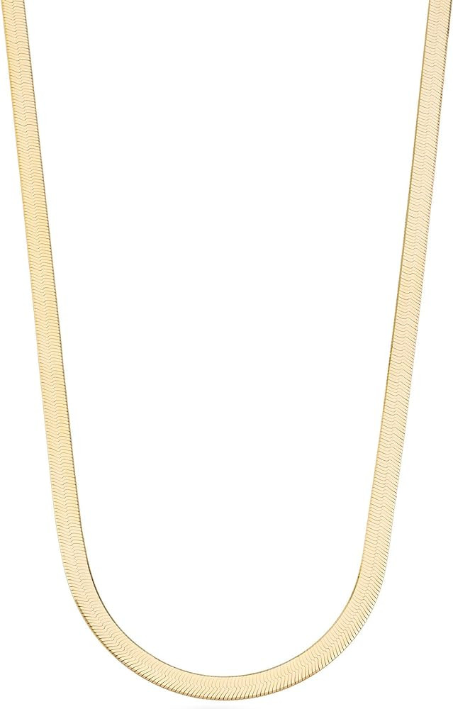 Miabella Solid 18K Gold Over 925 Sterling Silver Italian 4.5mm Flexible Flat Herringbone Chain Ne... | Amazon (US)