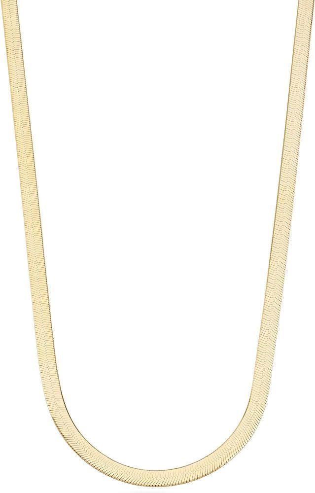 Solid 18K Gold Over Sterling Silver Italian 4.5mm Flexible Flat Herringbone Chain Necklace for Wo... | Amazon (US)