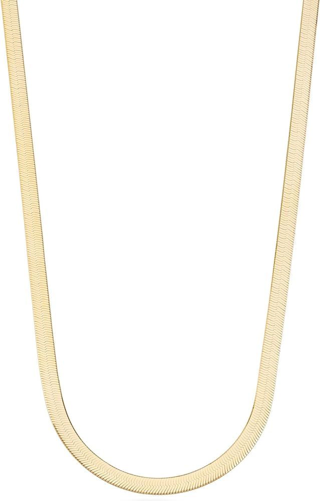 Miabella Solid 18K Gold Over Sterling Silver Italian 4.5mm Flexible Flat Herringbone Chain Neckla... | Amazon (US)