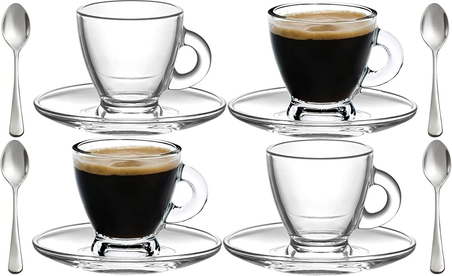 Espresso Cups, 3.2 oz Small Demitasse Clear Glass Espresso Drinkware, Set Of Cups, Saucers and St... | Amazon (US)