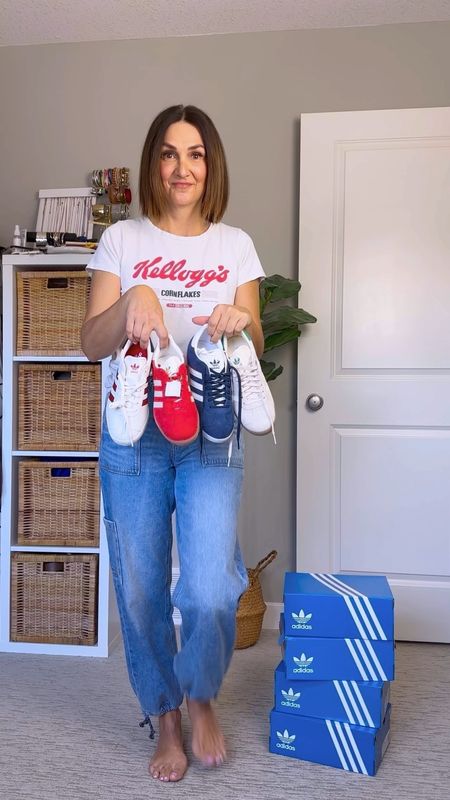New Adidas Gazelles for spring! - white leather with red stripes - red suede, gum soles (couldn’t find, linked similar) - navy suede, also comes with white laces - beige/taupe suede with green accents I am women’s size 7.5 and I get these in a men’s 6 (women’s 7). Very comfortable too! Also linked my denim joggers (fit tts), my tee is old sorry


#LTKSeasonal #LTKVideo #LTKshoecrush