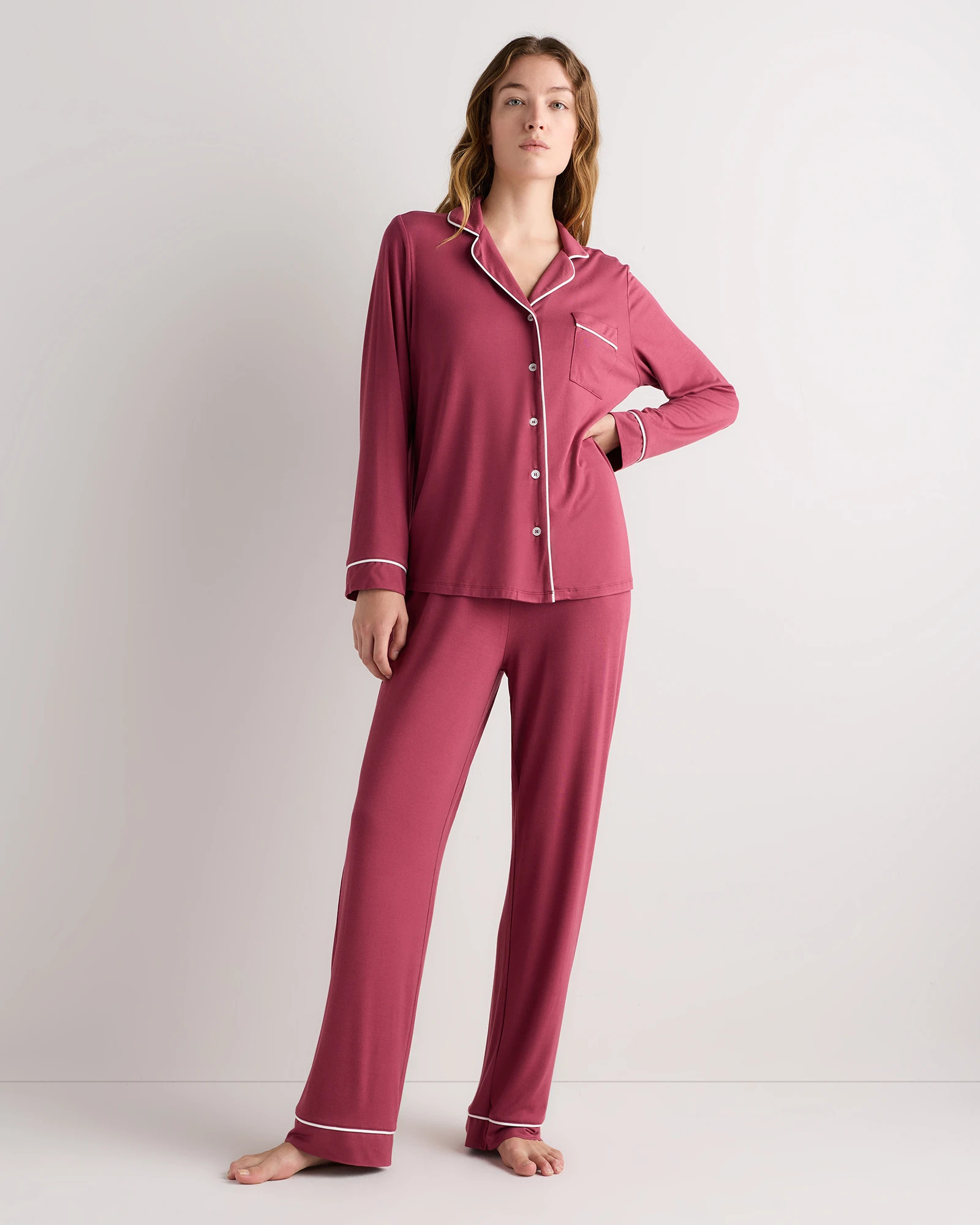 Quince | Women's Bamboo Jersey Long Sleeve Pajama Set in Deep Navy, Size Medium | Quince