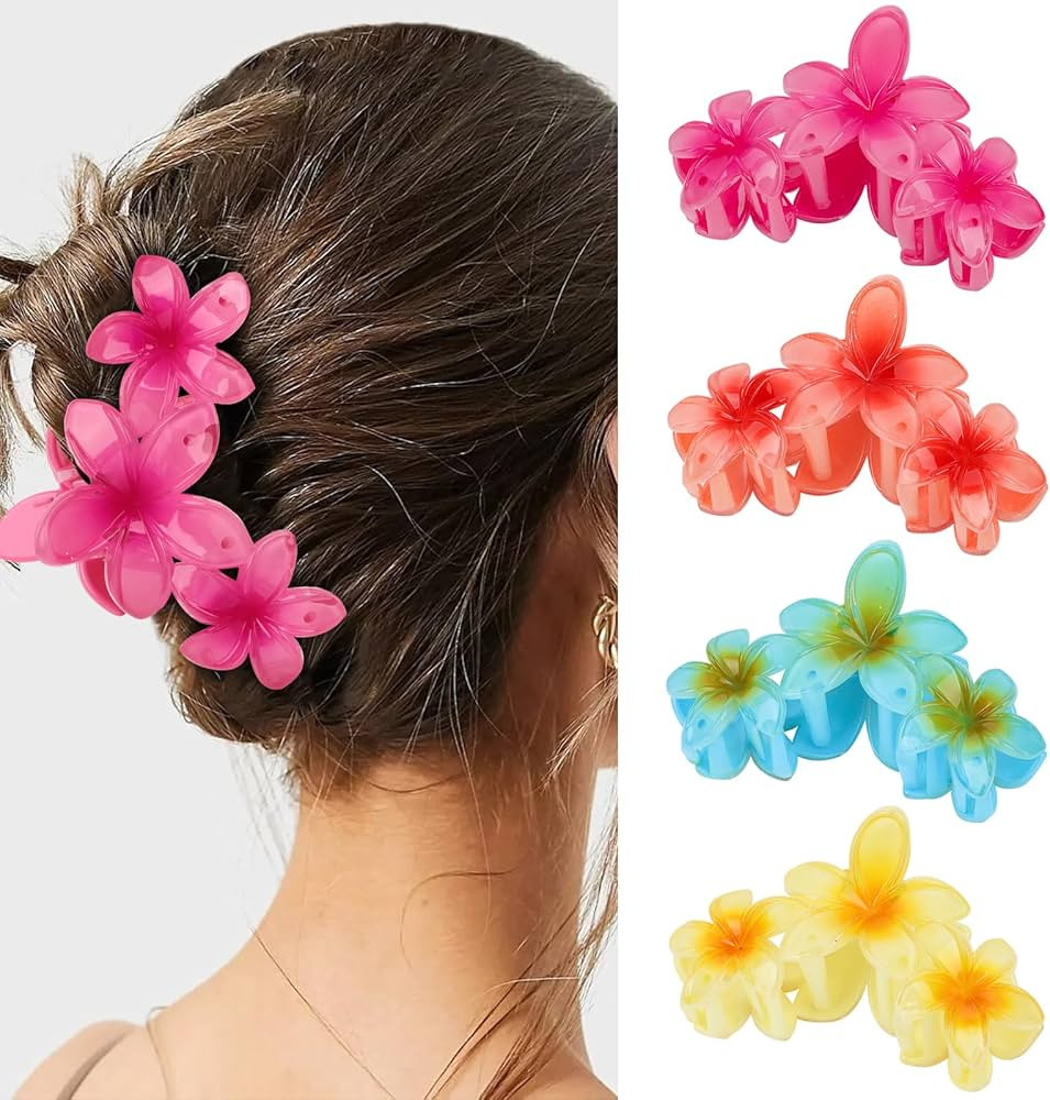 Flower Hair Claw Clips - 4PCS Glossy Hawaiian Clips for Thick and Thin Hair, Non-Slip Strong Hold... | Amazon (US)