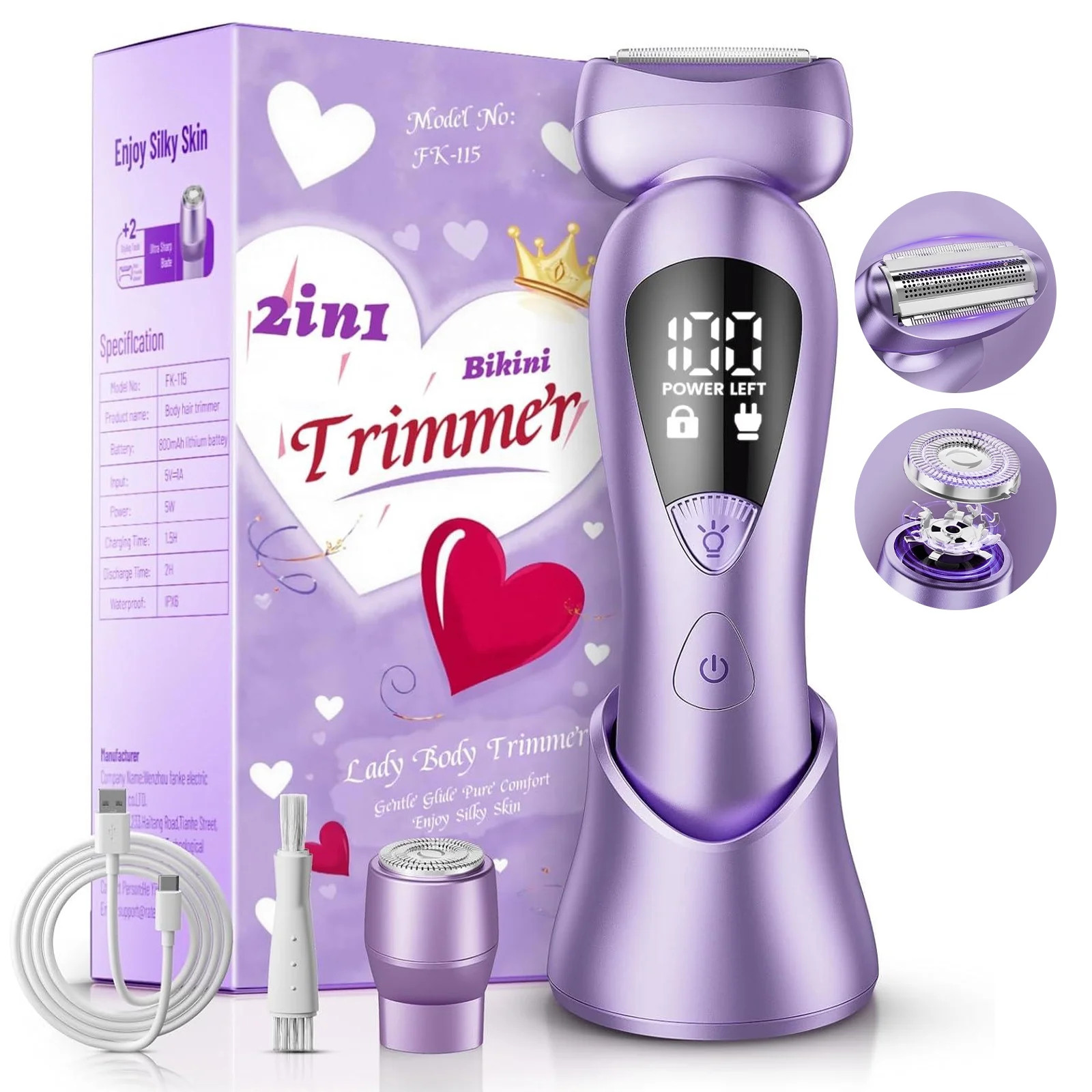 Skdwakiz Electric Razors for Women Cordless, 2-in-1 Womens Electric Shaver, IPX7 Waterproof Wet D... | Walmart (US)