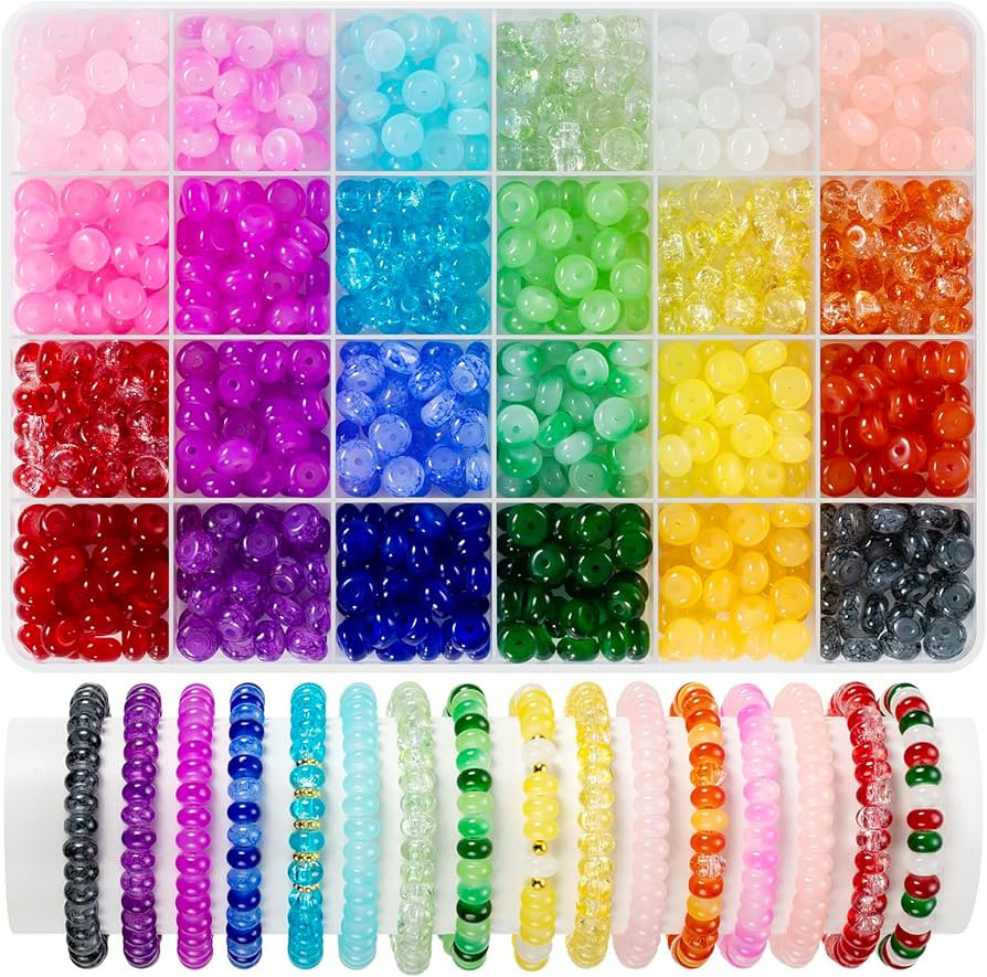 Funtopia Rondelle Glass Beads for Jewelry Making, 720pcs Abacus Glass Beads for Bracelet, 24 Colo... | Amazon (US)