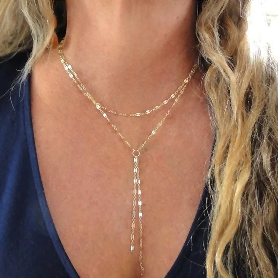 Gold Lariat Necklace, Y Necklace, Tassel Necklace, Single or Double Strand Lariat Necklace, Layer... | Etsy (DACH)