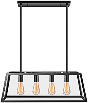 Kitchen Island Pendant Lighting with 4 Lamp Sockets, Pynsseu Matte Black Shade with Clear Glass P... | Amazon (US)