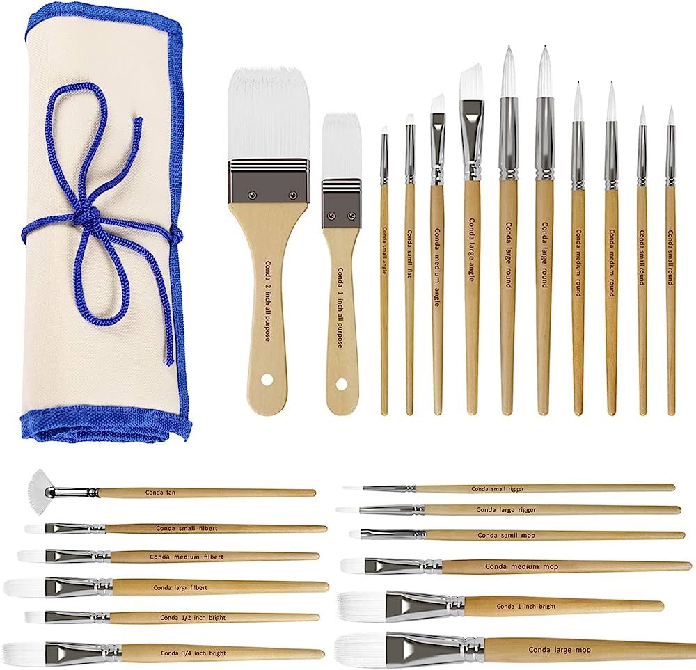 CONDA Paint Brushes Set of 24 Different Shapes Professional Painting Brushes (White) | Amazon (US)