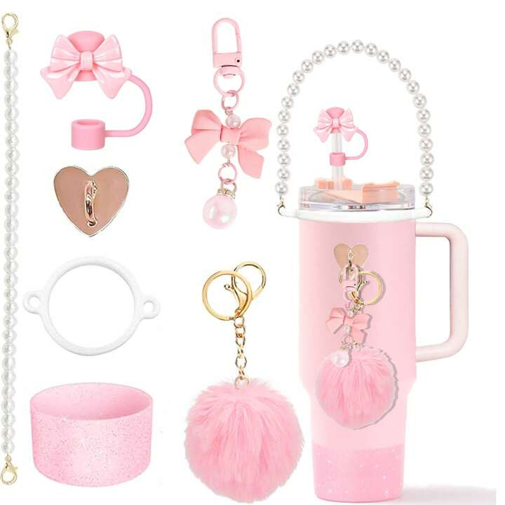7Pcs Accessories Set For Cup 30oz 40oz, Including Silicone Bow Straw Cover And Bottle Boot Handle... | SHEIN