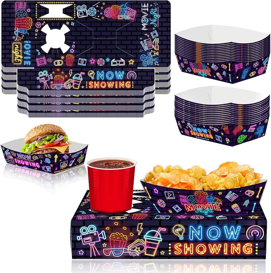 48PCS Neon Movie Night Party Supplies, 24 Snack Tray Boxes & 24 Small Food Trays Disposable Movie... | Amazon (US)