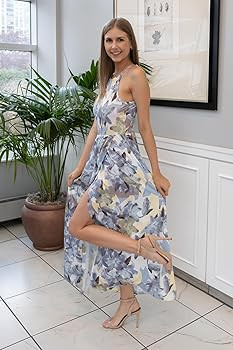 KILIG Women 2024 Summer Maxi Dress Casual Floral Halter Neck Beach Hawaiian Outfits Wedding Guest... | Amazon (US)