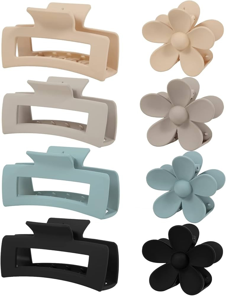 8 Pack Medium Claw Clips for Women Girls 3.5" Cute Flower Square Clips, Matte 2 Styles Claw Hair ... | Amazon (US)