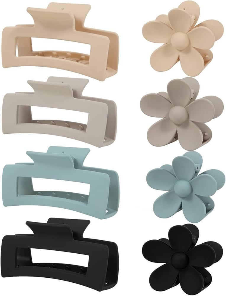 8 Pack Medium Claw Clips, Hair Clips for Women Girls 3.5" Cute Flower Claw Clip Square Hair Claw Cli | Amazon (US)