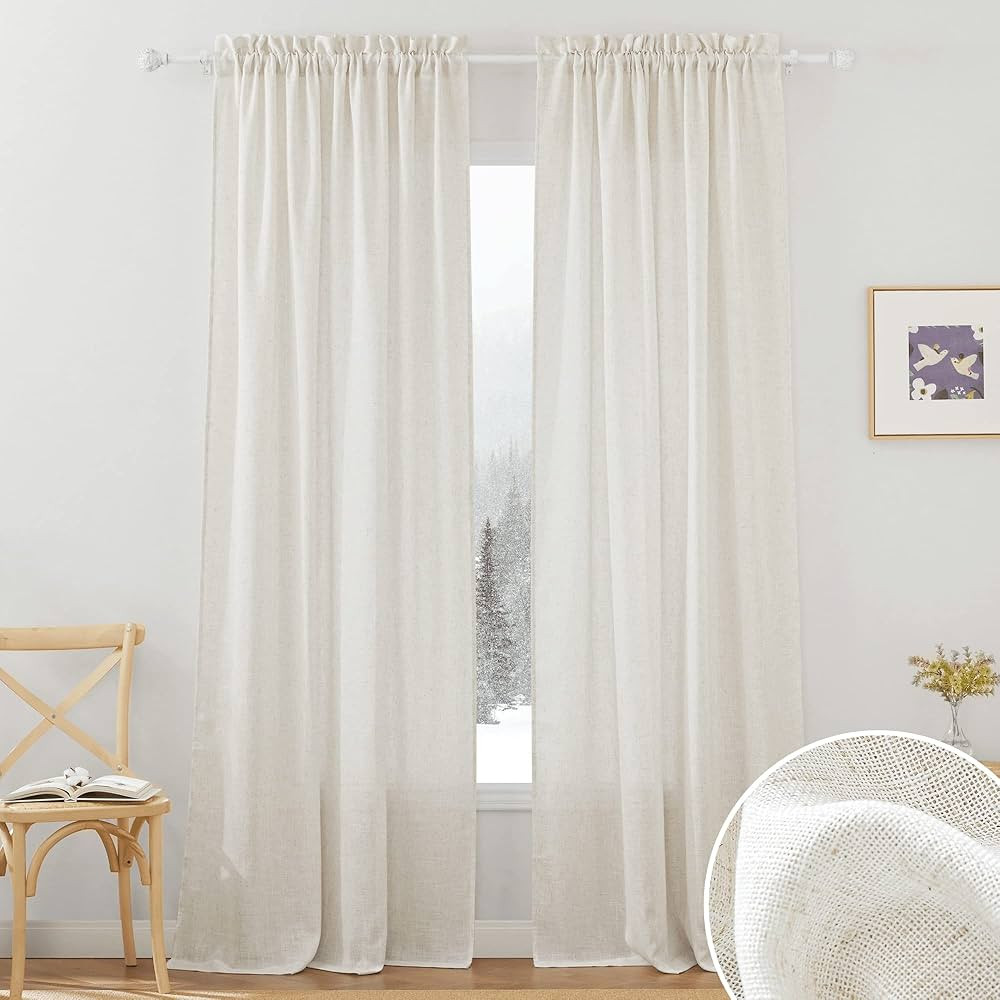 RYB HOME Semi Sheer Curtains Linen Textured Fabric Light and Airy Half Privacy Window Drapes for ... | Amazon (US)