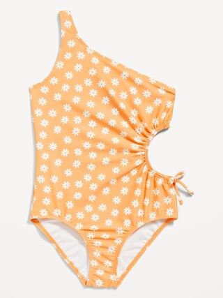 Printed One-Shoulder Side-Cutout One-Piece Swimsuit for Girls | Old Navy (US)