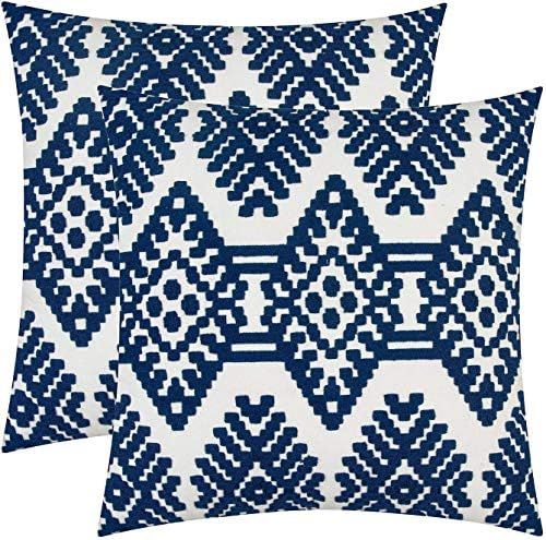 Awebest Blue Outdoor Pillows Covers 18x18 Inches Navy Spring Pillows Cases Embroidery Cotton Thro... | Amazon (US)