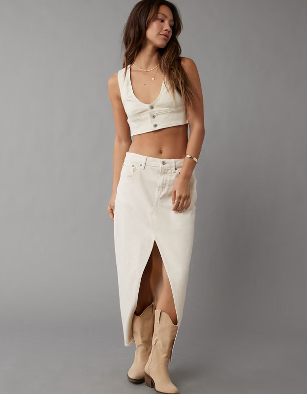 AE Cropped Denim Bra Tank Top | American Eagle Outfitters (US & CA)