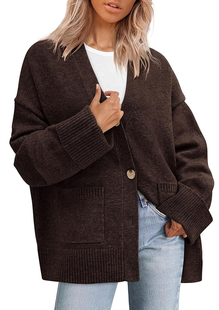 PRETTYGARDEN Women's 2025 Oversized Cardigan Sweaters Trendy Chunky Knit Long Sleeve V Neck Butto... | Amazon (CA)