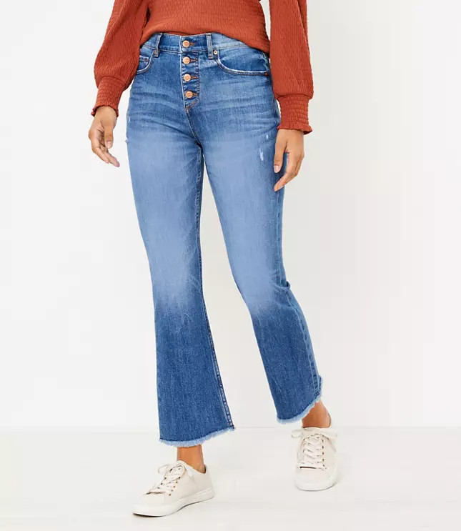 Flare Crop Jeans in Authentic Light Indigo Wash | LOFT