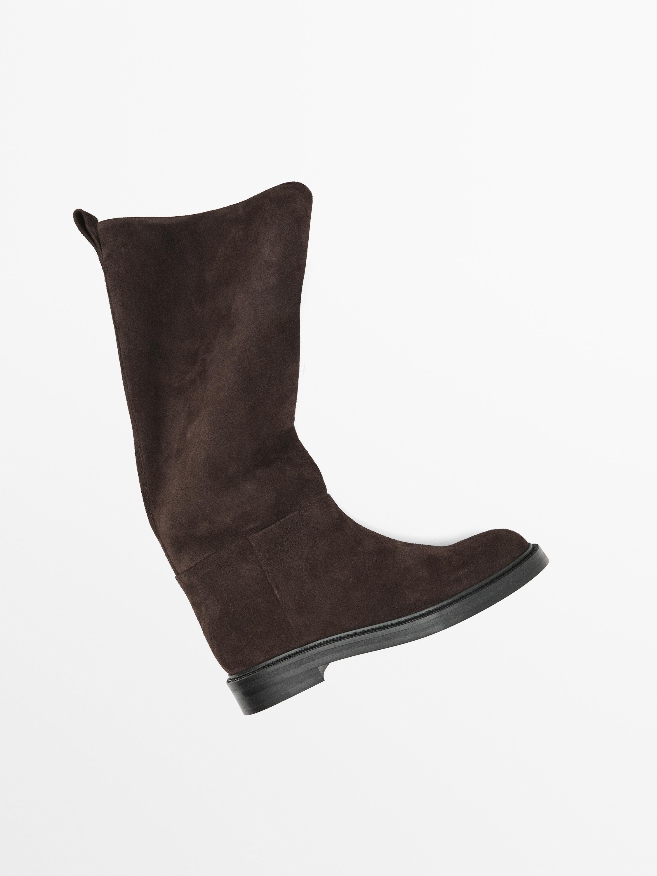 Split suede knee-high boots | Massimo Dutti US