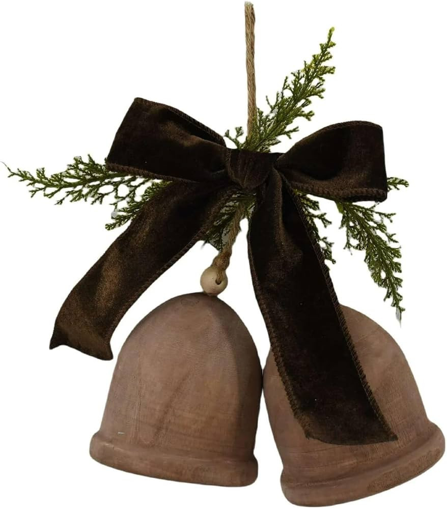 Amazon.com: 11" Wooden Bell with Bow -Vintage Christmas Handmade Hanging Bells for Xmas Tree Wrea... | Amazon (US)