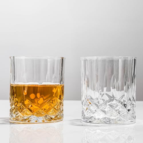 SIYOUKI Crystal Whiskey Glasses Set 11 oz, Old Fashioned Rocks Barware Lowball Glass for Bourbon, Scotch Whisky, Cocktails, Cognac, Liquor Drinking, Men Gift (2 Pack) | Amazon (US)