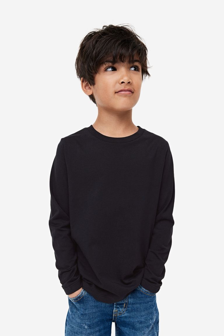 Long-sleeved T-shirt - Black - Kids | H&M GB | H&M (UK, MY, IN, SG, PH, TW, HK)