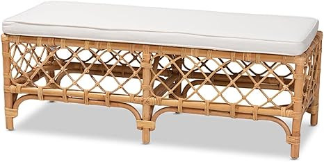 Amazon.com: Baxton Studio Bohemian Bench with White and Natural Brown Finish : Home & Kitchen | Amazon (US)