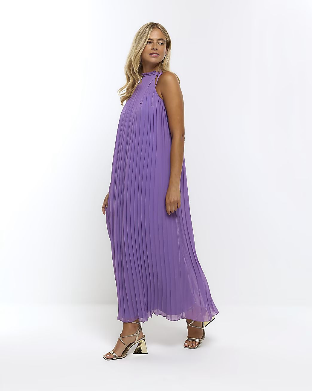 Purple pleated maxi dress | River Island (UK & IE)