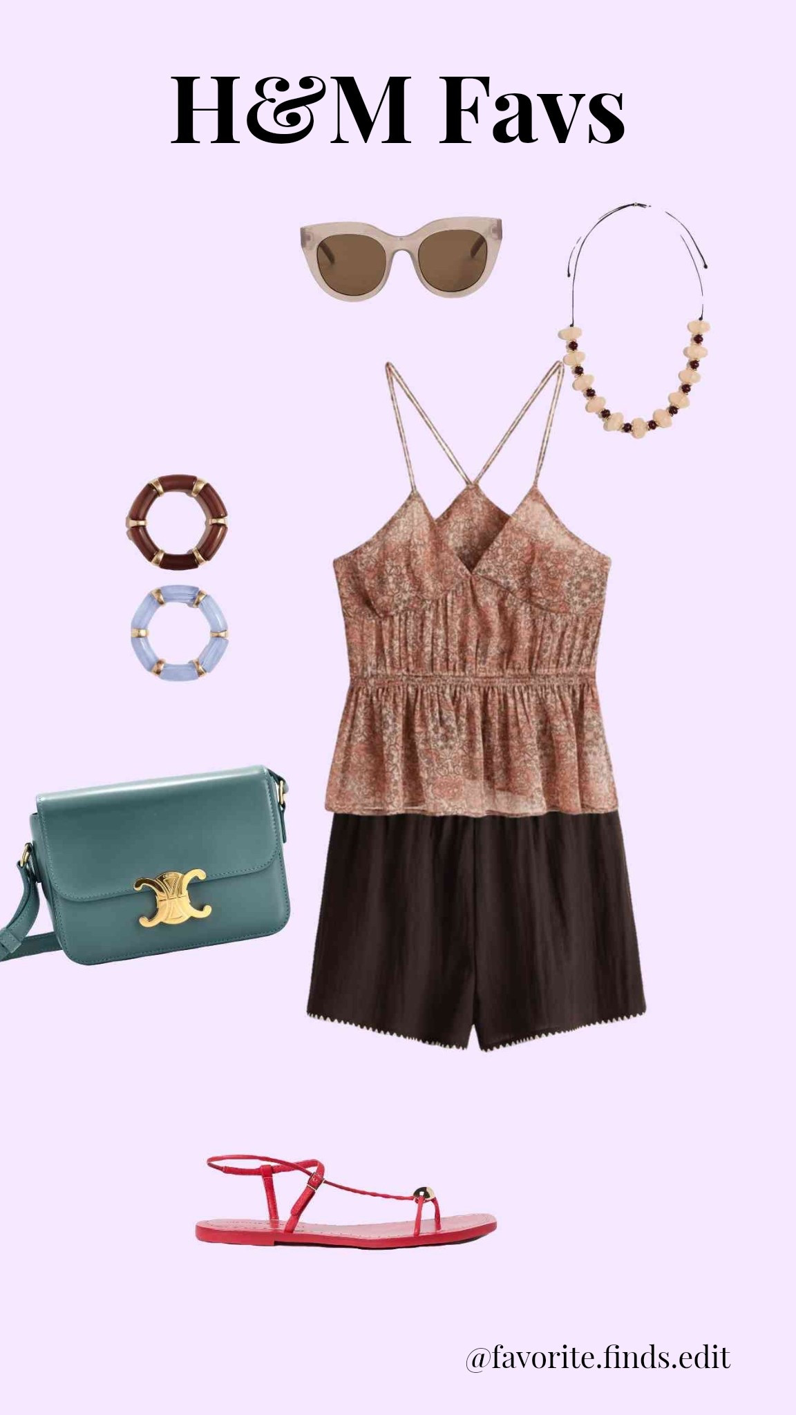 H&M summer outfit idea 🤍 Sharing this affordable warm-weather look featuring a printed cami, tailored shorts, chic sunglasses, and statement jewelry — styled with a structured bag and minimalist sandals for an easy day-to-night outfit.

Shop it all here.

#LTKootd #LTKOver40 #LTKTravel