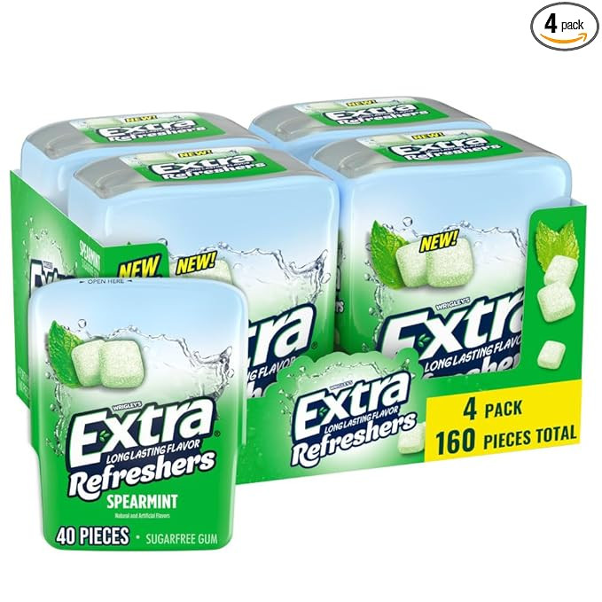 EXTRA Gum Refreshers Spearmint Bulk Chewing Gum - Sugar-Free, 40 Piece Resealable Bottle Pack of ... | Amazon (US)