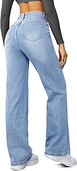 Straight Leg Jeans for Women,High Waisted Wide Leg loose Microelastic Boyfried Denim Pants | Amazon (US)