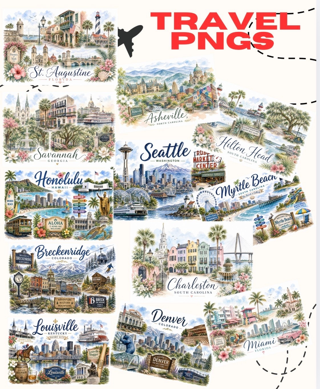 ✨ Wanderlust meets watercolor ✨
Bringing some of America’s most loved destinations to life with dreamy travel-inspired PNG designs perfect for shirts, mugs, totes, wall art, stickers, and more. 🌴🏔️🌊 From coastal charm to mountain escapes, these hand-crafted travel collages are made for adventure lovers and small shop creators alike. Which destination would you hang on your wall or wear first? ✈️💙

#TravelPNG
#WatercolorArt
#TravelPrints
#EtsySeller
#PNGDesign

#LTKTravel