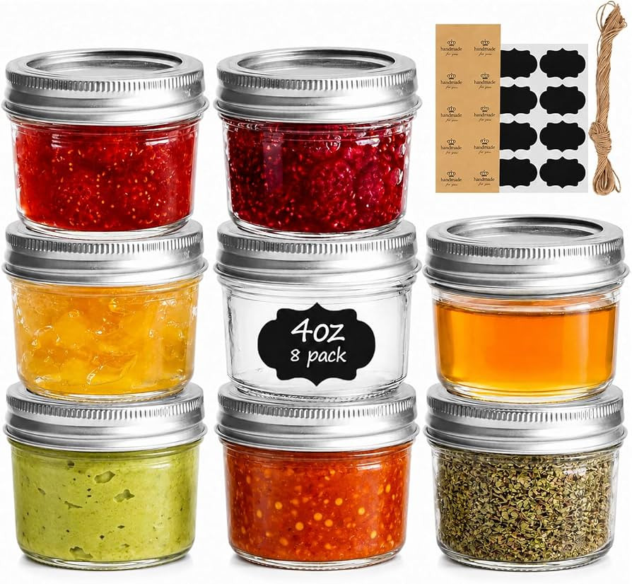 ComSaf Mini Mason Jars 4 oz, 8 Pack Regular Mouth Glass Jars with Lids | Amazon (US)